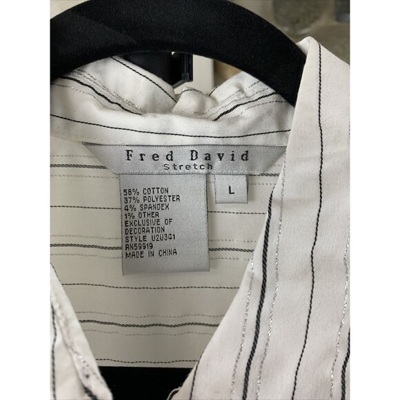 Fred David Womens Large Stretch Stripe Gold Metallic Thread Tunic Blouse - Picture 2 of 6